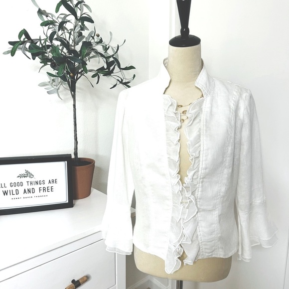 Lena Gabrielle White French 100% Linen Gauze Romantic 3/4 Jacket Size 4 - Picture 13 of 13